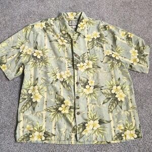 Jamaica Jaxx Silk Hawaiian Camp Shirt Green Tropical Mens Large